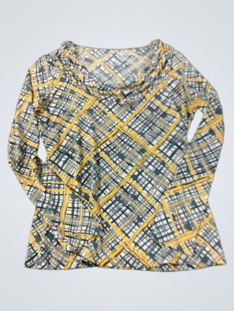 Langarm-Top mit Wasserfallausschnitt und abstraktem Karo-Print