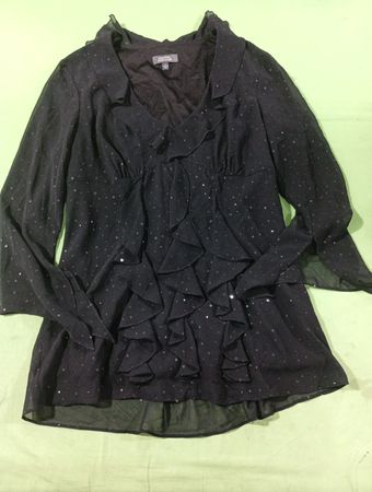 Dressbarn Collection schwarze Pailletten-Rüschenbluse