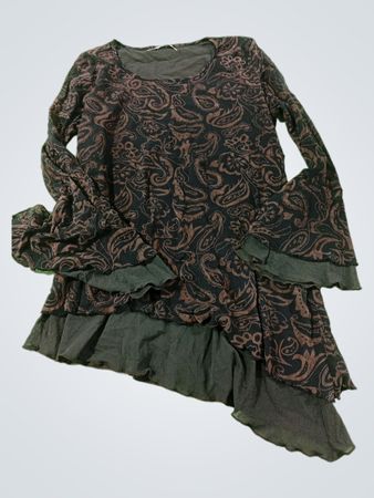 ZE-ZE Paisley-Print Rüschen-Tunika-Oberteil