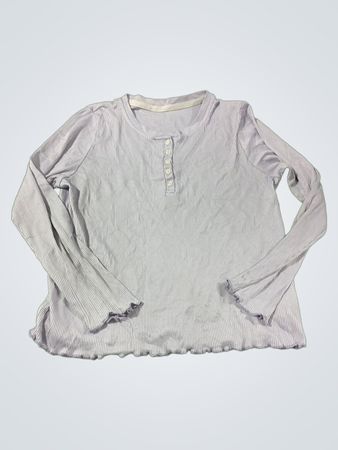 Ripp-Strick Henley Langarmshirt mit gewelltem Saum