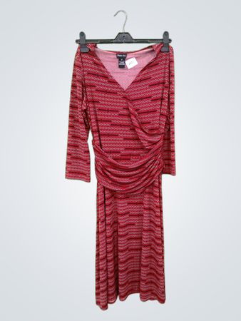 Kapitel Eins Damen Rotes Gemustertes Kleid mit gerafftem V-Ausschnitt