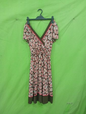 SANDRA DARREN Kleid mit Blumenmuster, V-Ausschnitt und Raffung