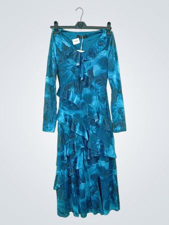 ZESICA Damen Maxikleid mit Blumenmuster, Rüschen und langen Ärmeln