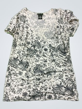 Rafaella Damen Oberteil mit kurzem Arm in Schwarz-Weiß mit Blumenmuster