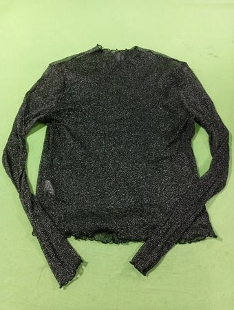 Schwarzes Glitzer-Mesh-Oberteil