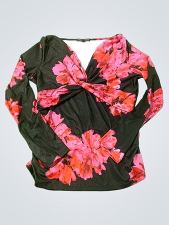 BOSTON PROPER Floral Twist Front Long Sleeve Top