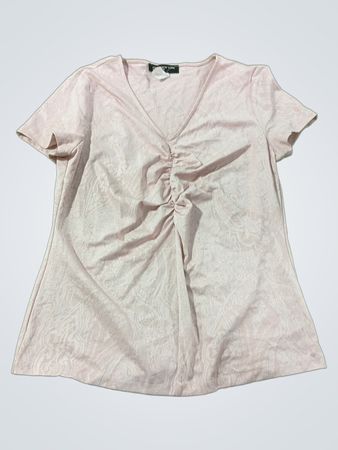 Jones New York Collection Pink gerafftes V-Ausschnitt-Oberteil