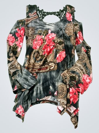Venus Women's Bedrucktes Cold-Shoulder-Oberteil mit Glockenärmeln