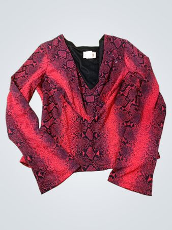 Cache Snake Print V-Neck Long Sleeve Top