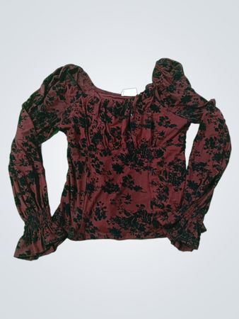 EMBER Women's Burgundy Floral Print Square Neck Puff Sleeve Top