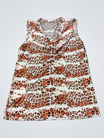 Wen Ni COLOTHES Ärmelloses Top mit Leopardenmuster, gerafftem V-Ausschnitt Tanktop