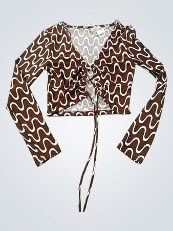Braun-weißes Swirl-Muster Schnür-Shorttop