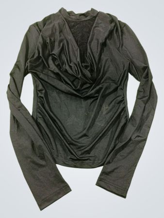 Schwarzes gerafftes Langarmoberteil