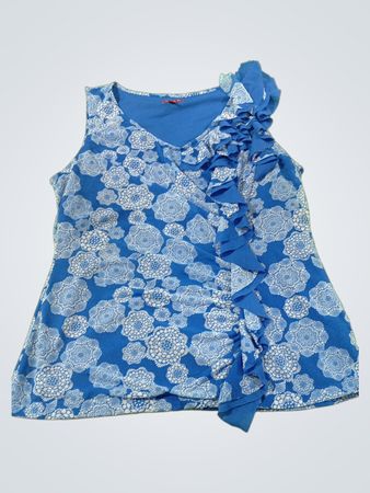 ELLE Blue Floral Ruffle Ärmelloses Oberteil