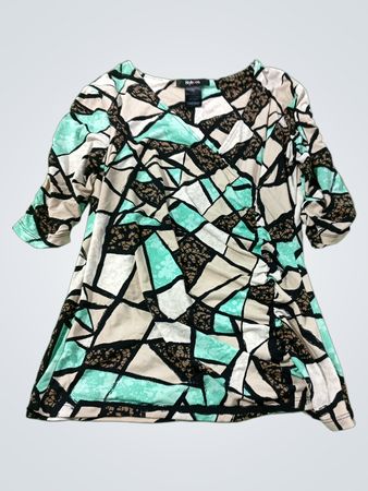 Style & Co Abstract Print gerafftes V-Ausschnitt-Oberteil
