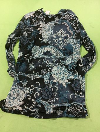 WORTHINGTON Damen schwarze-blau Paisley-Print V-Ausschnitt Langarm-Bluse