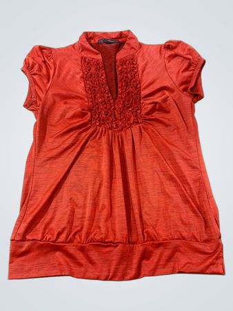 HeartSoul Women's Red Ruffled V-Neck Short Sleeve Top