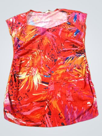 BOSTON PROPER Damen Rotes Tropenmuster gerafftes T-Shirt