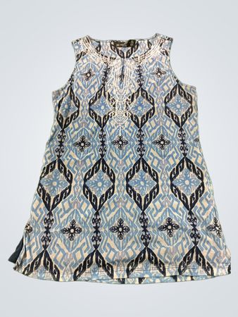 INC International Concepts Petite ärmelloses blau gemustertes Kleid mit Perlenstickerei