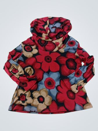Maaz Damen Oberteil mit Blumenmuster, Wasserfallausschnitt und langen Ärmeln
