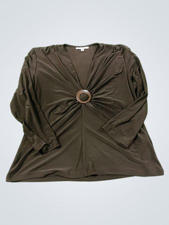 SANDRA DARREN Women's braunes, gerafftes Langarmoberteil mit Ringdetail Größe 12