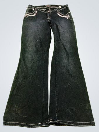 John Flare Jeans mit weißen Nähten und Verzierungen