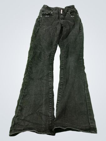 Schwarze Flare-Jeans mit „Love You“-Stickerei