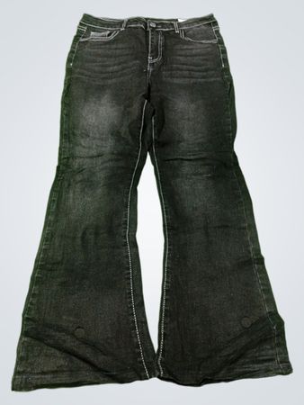 Schwarze Flare-Jeans mit weißen Nähten