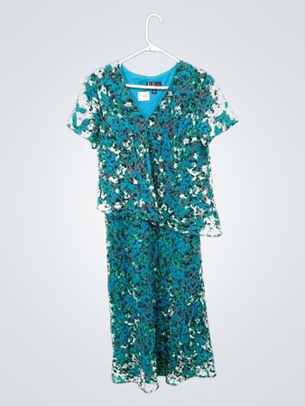 R&K Originals Damenset mit blau-grünem Blumenmuster – Oberteil und Rock