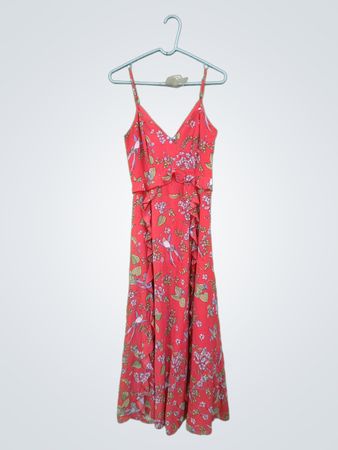 Nanette Lepore Korallenfarbenes Blumen-Maxikleid mit Rüschen