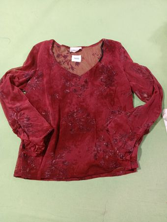 Fashion Bug Damen Rotes Florales Transparentes Langärmeliges Oberteil