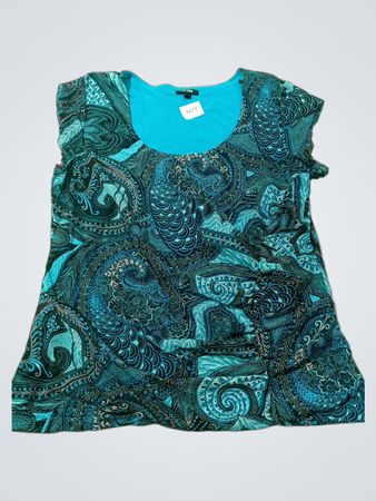 Apt 9 Damen Kurzarm-Oberteil mit blauem Paisley-Muster