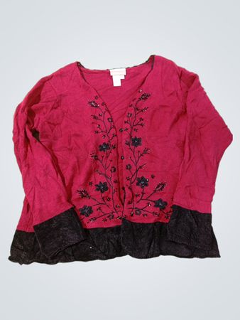 Coldwater Creek Damen Strickjacke mit roten Perlen und Blumenmuster