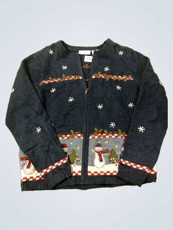 Croft & Barrow Damen Weihnachts-Schneemann- und Tannenbaum-Reißverschluss-Cardigan