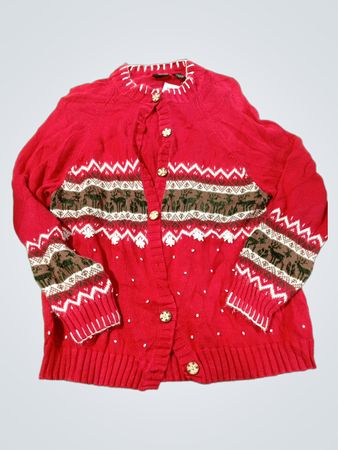 Guide Series Roter Weihnachtscardigan mit Rentiermuster