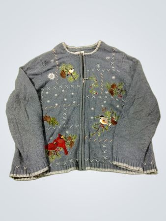 Croft & Barrow Blaue bestickte Vogel-Strickjacke