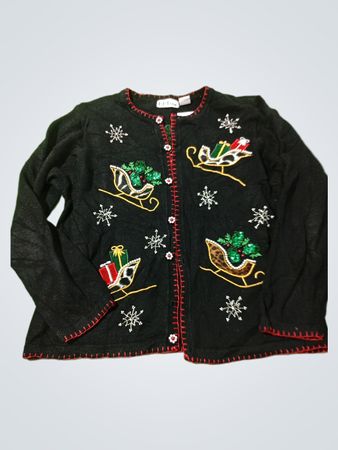 B.P. Design Schwarzer Weihnachts-Schlitten-Pullover