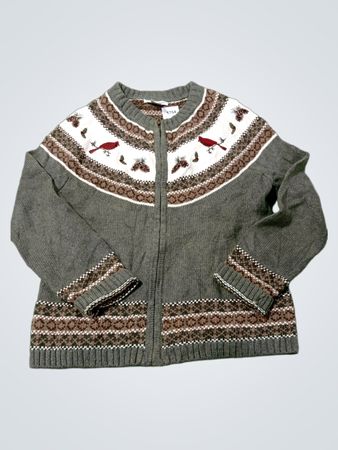 HANNAH Damen Cardigan mit Reißverschluss im Fair-Isle-Strickmuster in Kardinalrot & Tannenzapfenmuster