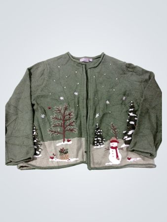 CRAFT & BARROW Petite Grüner Schneemann- & Baum bestickter Cardigan