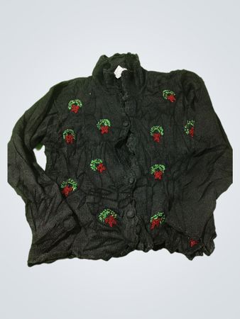 Victoria Jones Petite schwarze Strickjacke mit Kranzstickerei