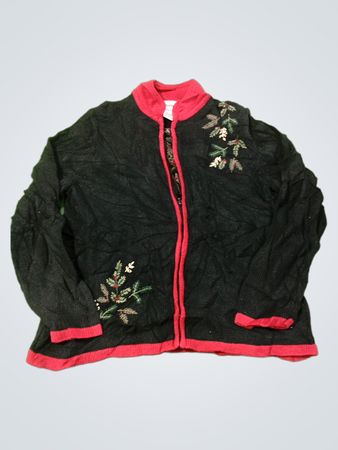 Breckenridge Damen schwarzer Weihnachtsstrickjacke mit besticktem Baum
