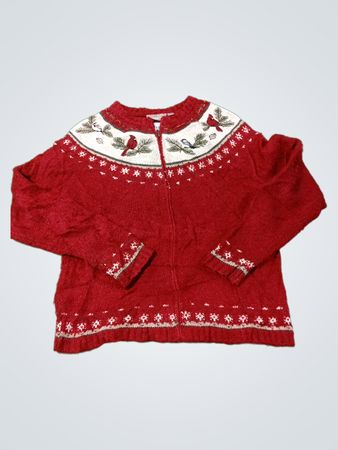 Croft & Barrow Damen Rot Cardinal Fair Isle Pullover mit Reißverschluss
