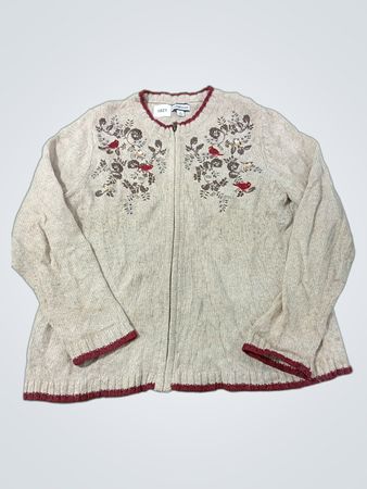 Croft & Barrow Damen Beige Cardigan mit besticktem Vogel