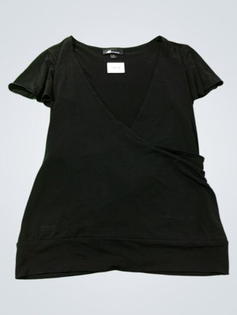 AB STUDIO Schwarzes V-Ausschnitt gerafftes Kleid