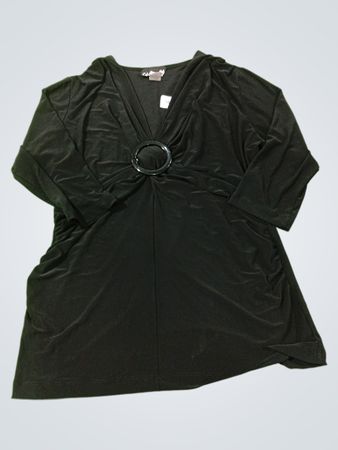 csc Studio schwarzes gerafftes V‑Ausschnitt-Oberteil mit Ringdetail