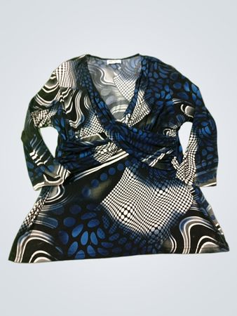 HIROKO Damen Blaues Abstraktes Print V-Ausschnitt Langarm Tunika-Oberteil