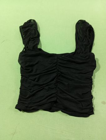 Garage Schwarzes gerafftes Mesh-Oberteil