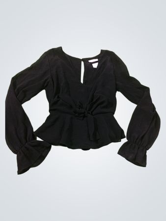 TIMING Schwarze Peplum-Bluse mit vorne zu bindender Schluppe