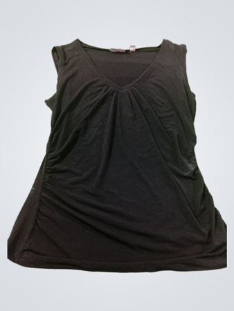 New York & Company Stretch schwarzes gerafftes V‑Neck ärmelloses Top