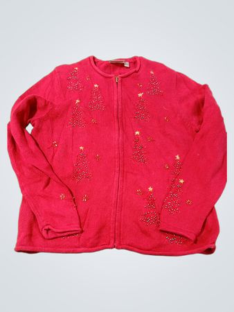 Croft & Barrow Roter Weihnachtsbaum Perlenverziertes Reißverschluss-Pulloverkleid